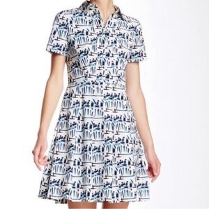 Tory Burch Figurine Stretch Poplin Shirt Dress Blue & White Print